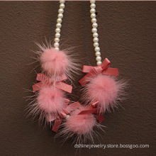 Cute Candy Color Pom Pom Pearl Ribbon Knot Necklace For kids